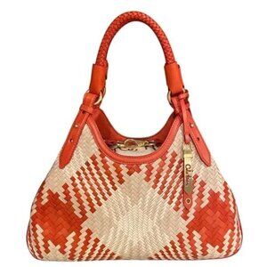 💕COLE HAAN💕 Genevieve Woven Weave Triangle Tote ~ Orange & Ivory NWOT